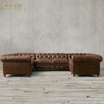 Canapé d&#39;angle de salon de style américain chesterfield capitonné